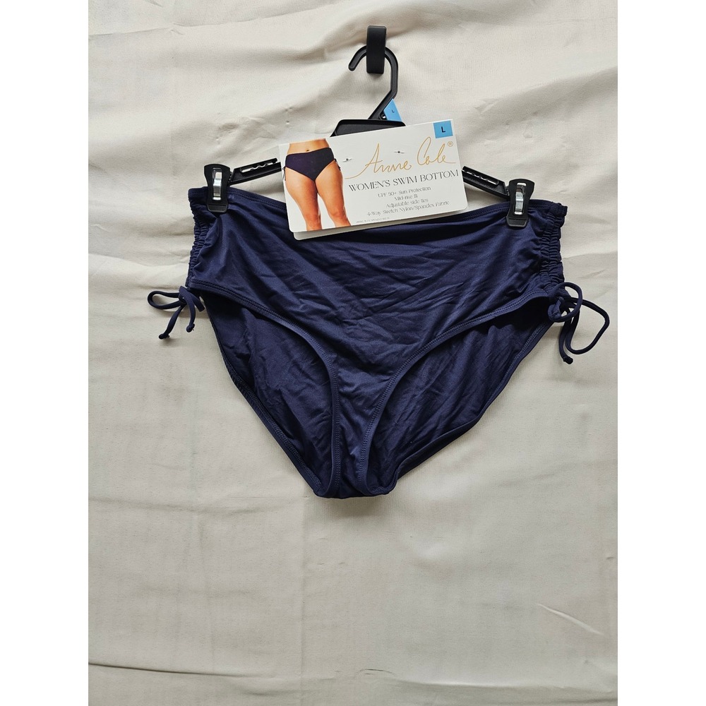 Anne Cole Womens Mid-Rise Swim Bottoms Navy Nylon Blend Casual Size Large